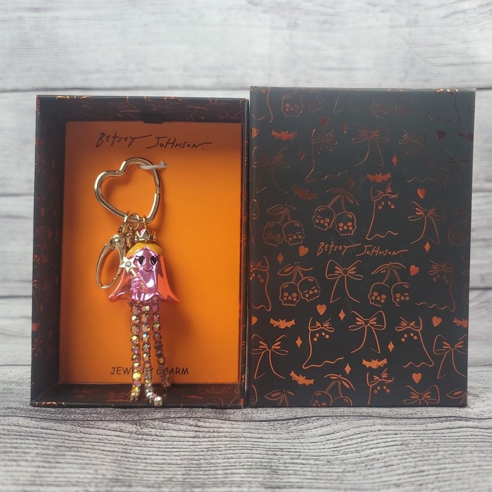 Betsey Johnson Pink Ghost Charm Keychain Halloween Jewelry Bag Accessory